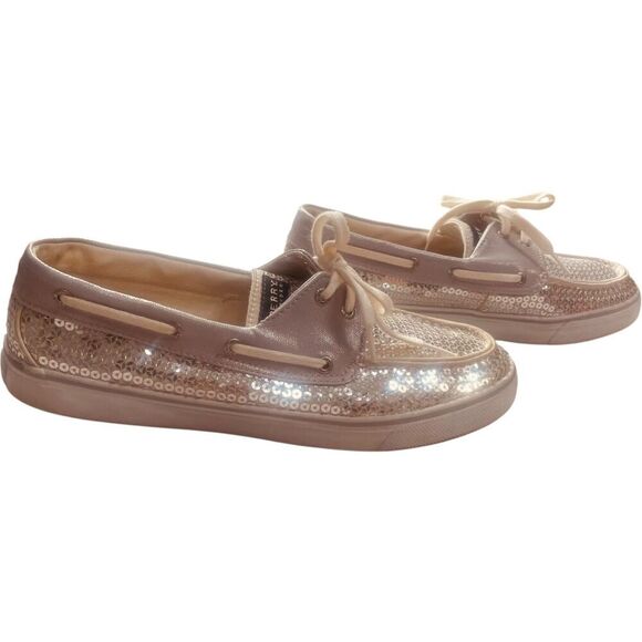 Sperry | Bahama Pewter Sequin Boat Shoes Sparkle Top-Siders | Size 10 | GUC - Picture 3 of 11